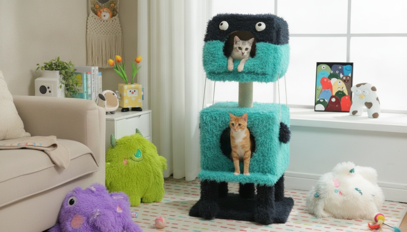 Monster Series Cat Tree Tower: Condos + Scratching Post